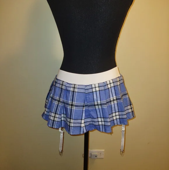 SOLD--Blue Plaid Pleated Micro Mini Skirt - Picture 10 of 15